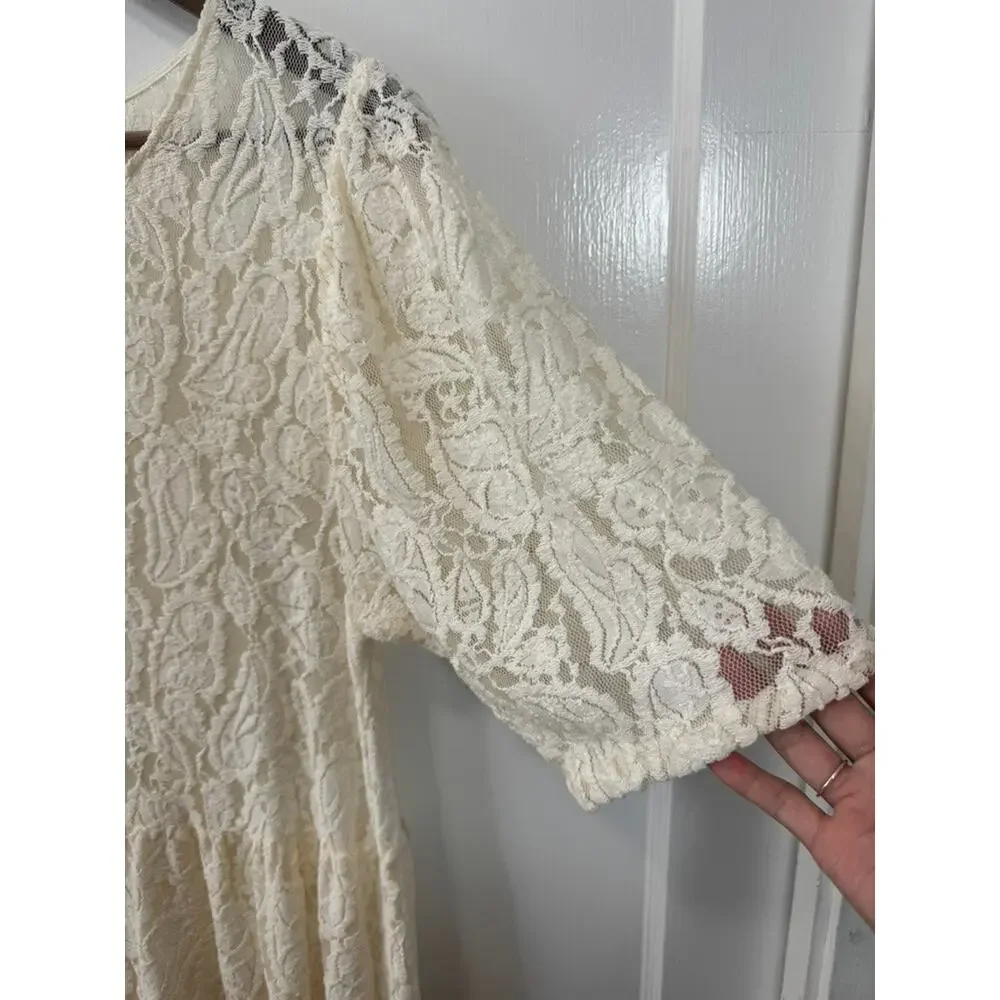 Zara Ivory Cream Allover Lace Dress Sz L Romantic Bridal Vintage Glamour Boho